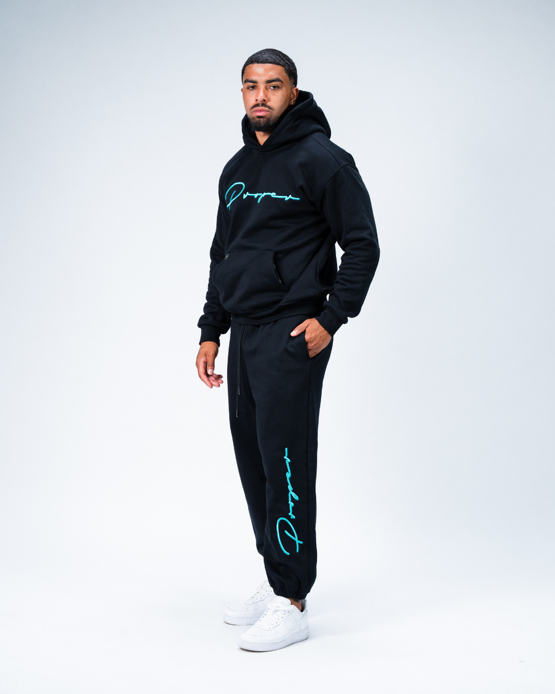 AUTOGRAPH TRACKPANTS BLACK/TIFFANY BLUE