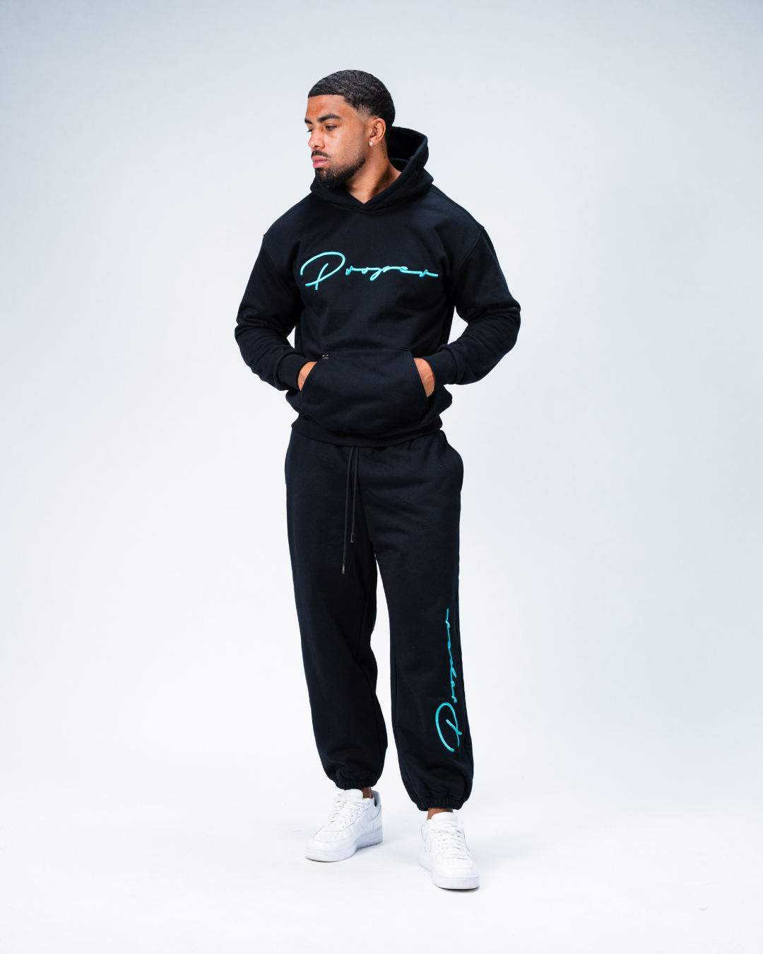AUTOGRAPH HOODIE BLACK/TIFFANY BLUE