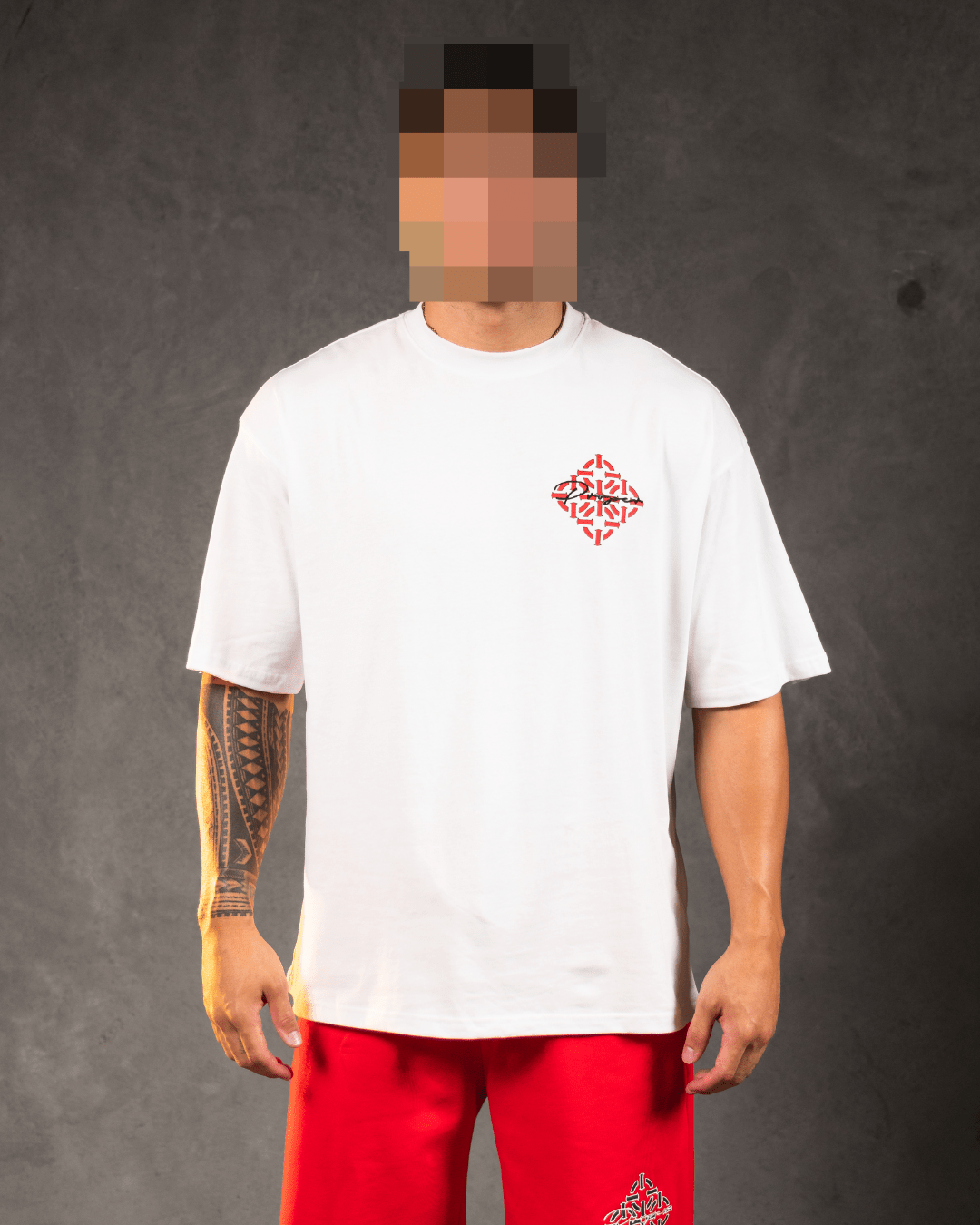 DIAMOND SCRIPT OVERSIZED TEE WHITE/RED - Proper Streetwear