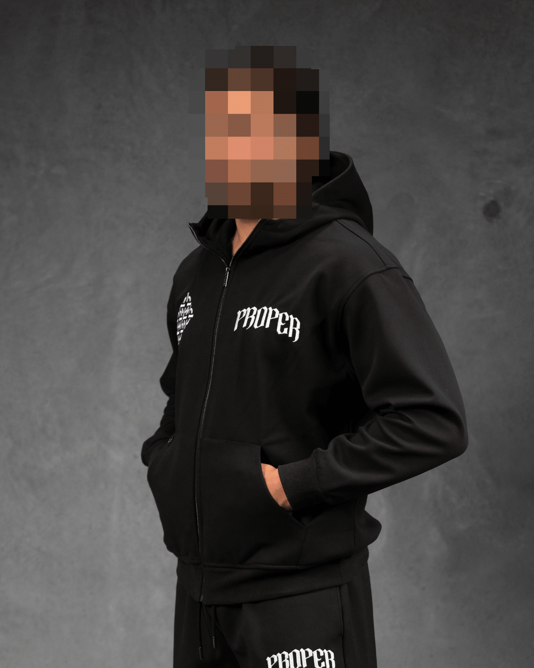 DIAMOND ZIP UP JACKET BLACK - Proper Streetwear