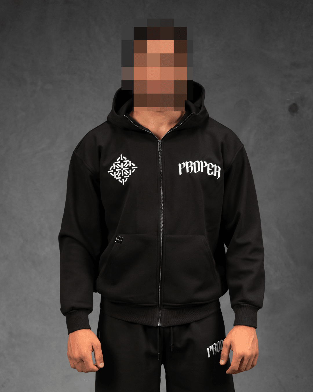 DIAMOND ZIP UP JACKET BLACK - Proper Streetwear