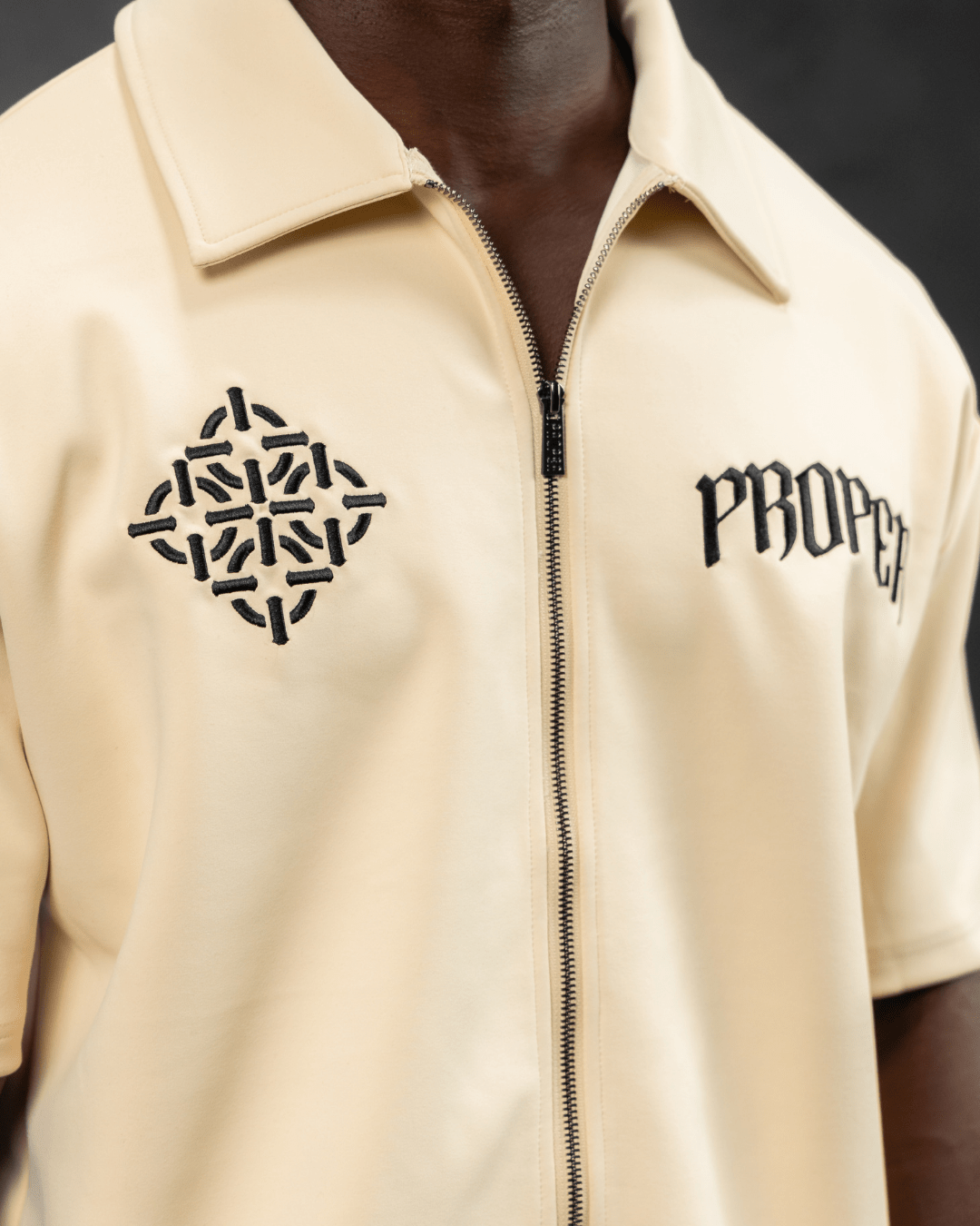 DIAMOND ZIP UP SHIRT STONE - Proper Streetwear