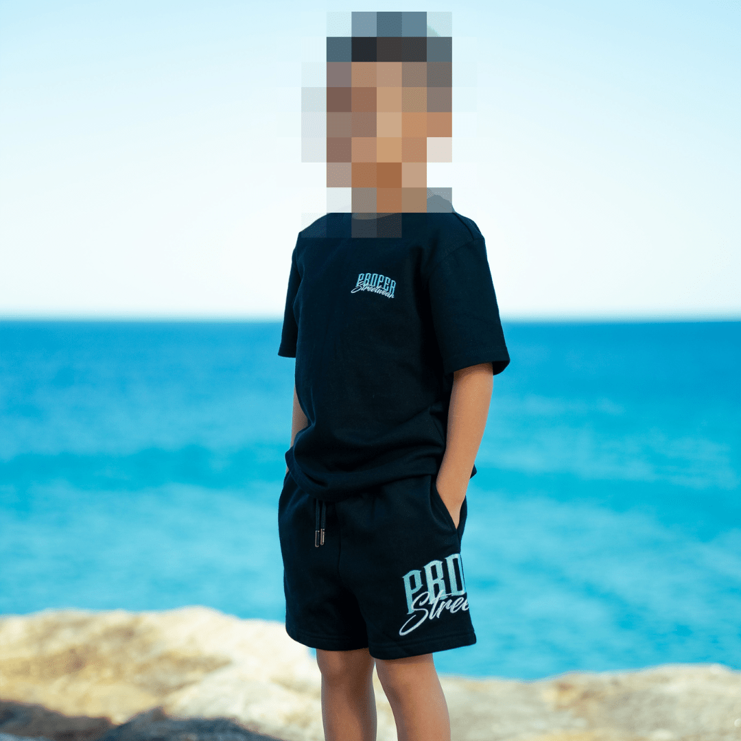 PROPER KIDS SIGNATURE SHIRT SET BLACK/ICY BLUE - Proper Streetwear