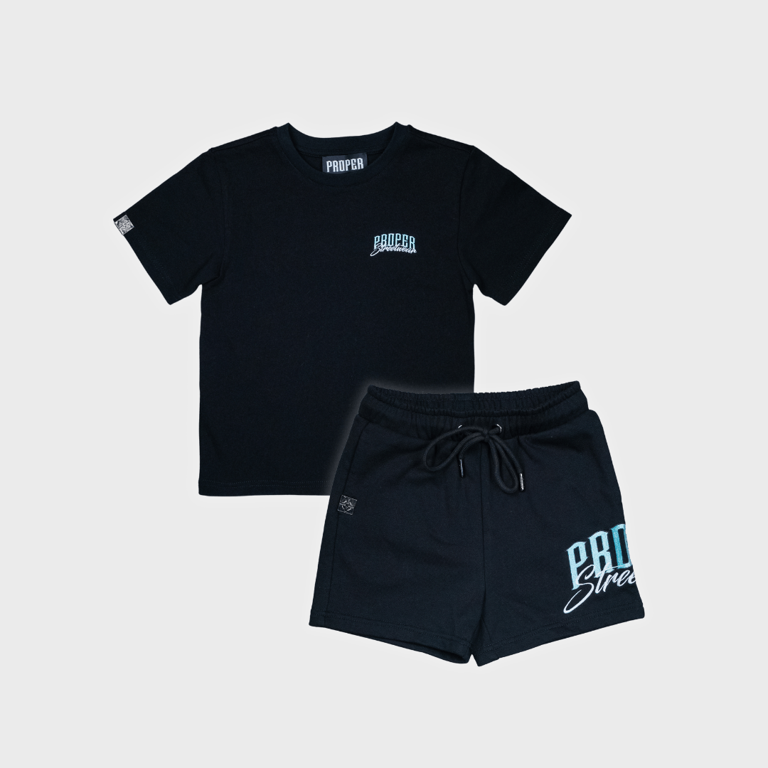 PROPER KIDS SIGNATURE SHIRT SET BLACK/ICY BLUE - Proper Streetwear