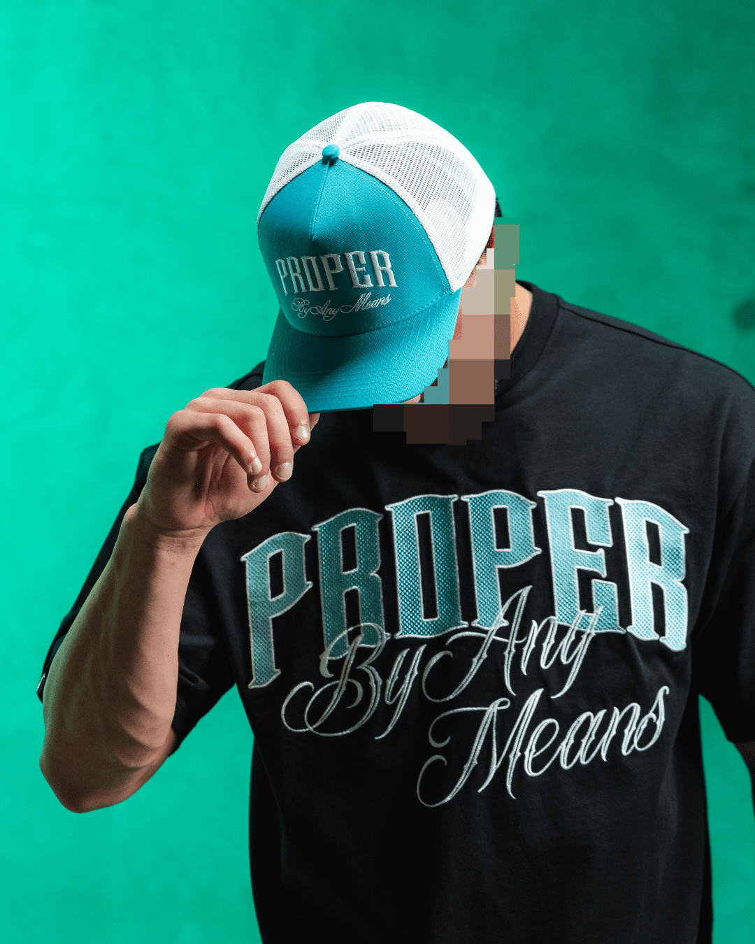 PROPER MOTIVE OVERSIZED TEE BLACK/CYAN - Proper Streetwear