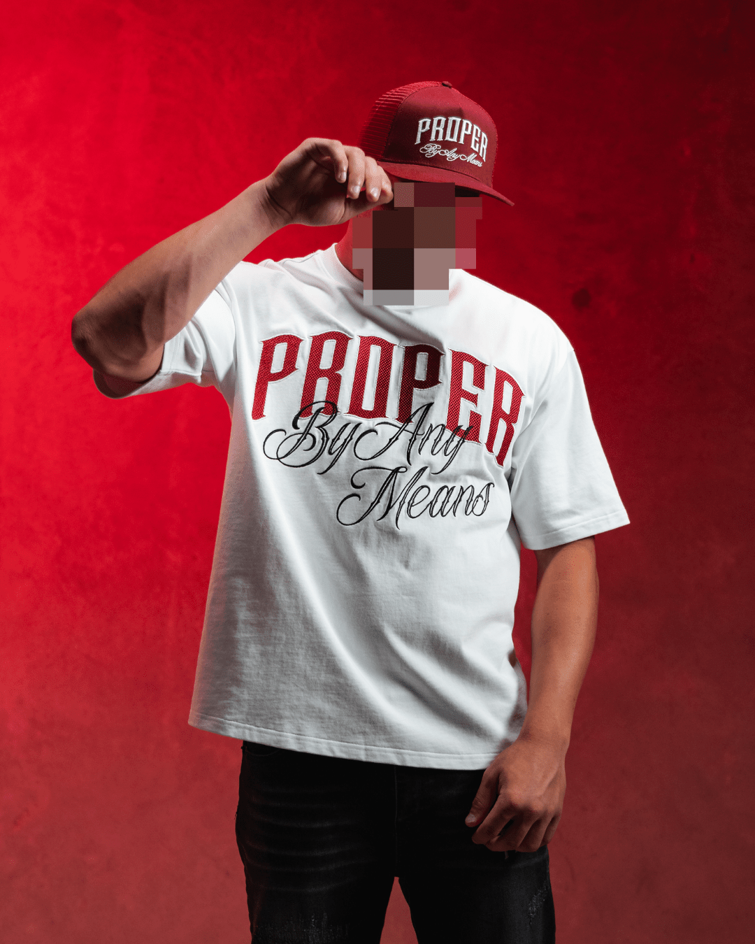 PROPER MOTIVE OVERSIZED TEE WHITE/CRIMSON - Proper Streetwear