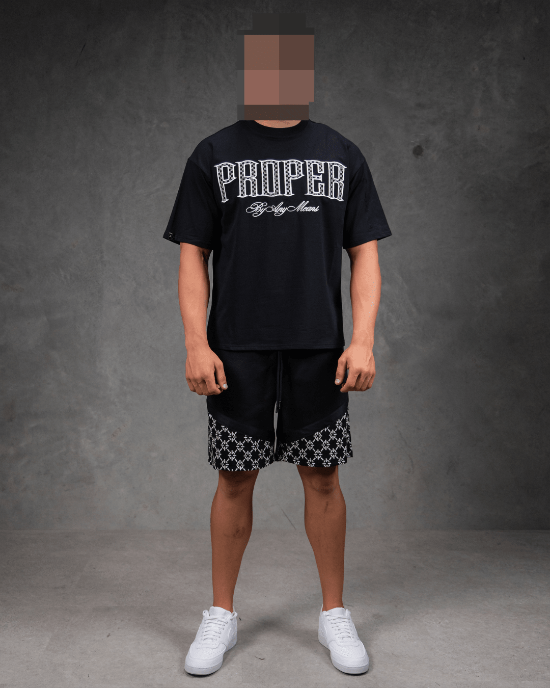 PROPER OG MONOGRAM SHORTS BLACK - Proper Streetwear