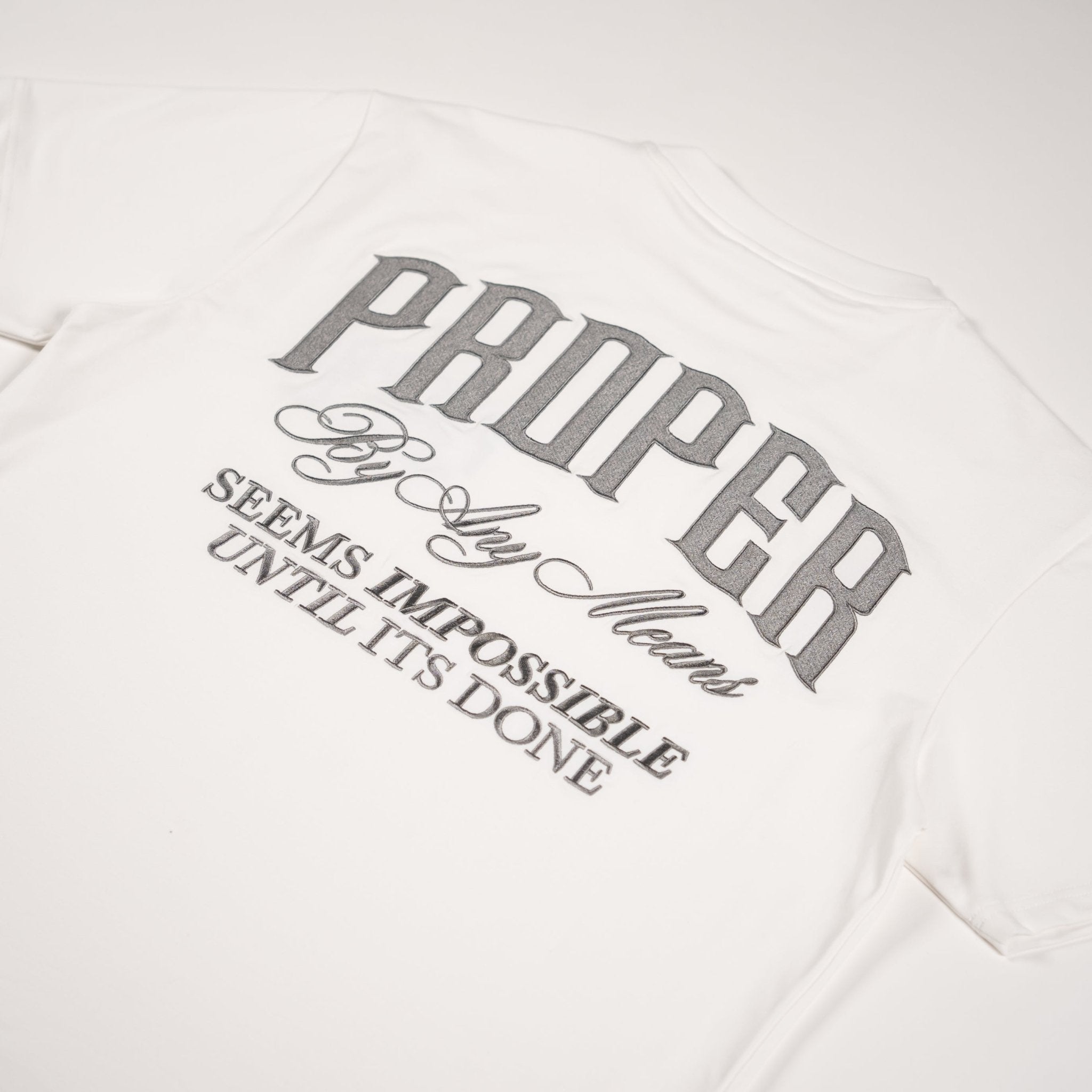 PROPER SCRIPTURE FITTED TEE WHITE/SILVER - Proper Streetwear