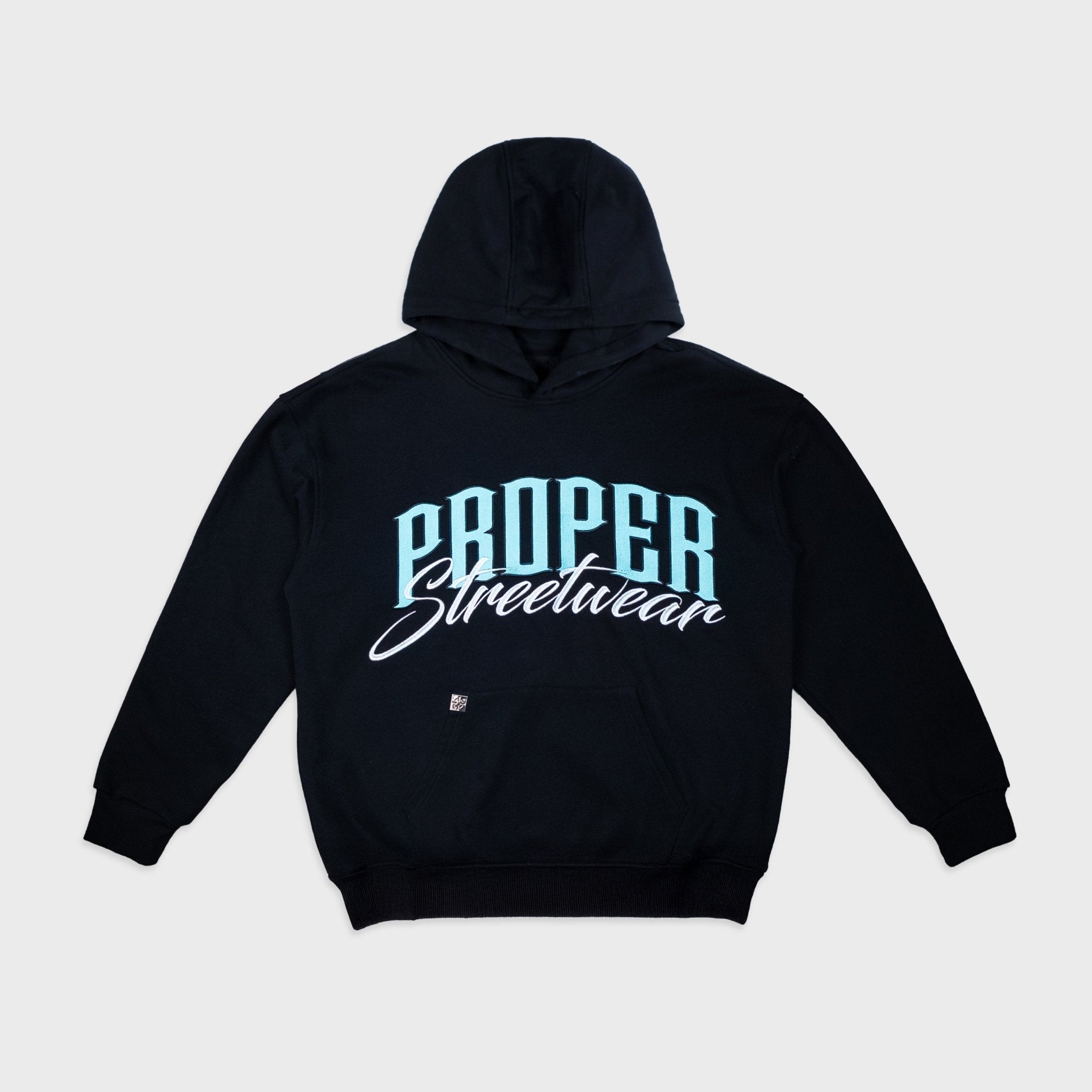PROPER SIGNATURE HOODIE BLACK/ICY BLUE - Proper Streetwear