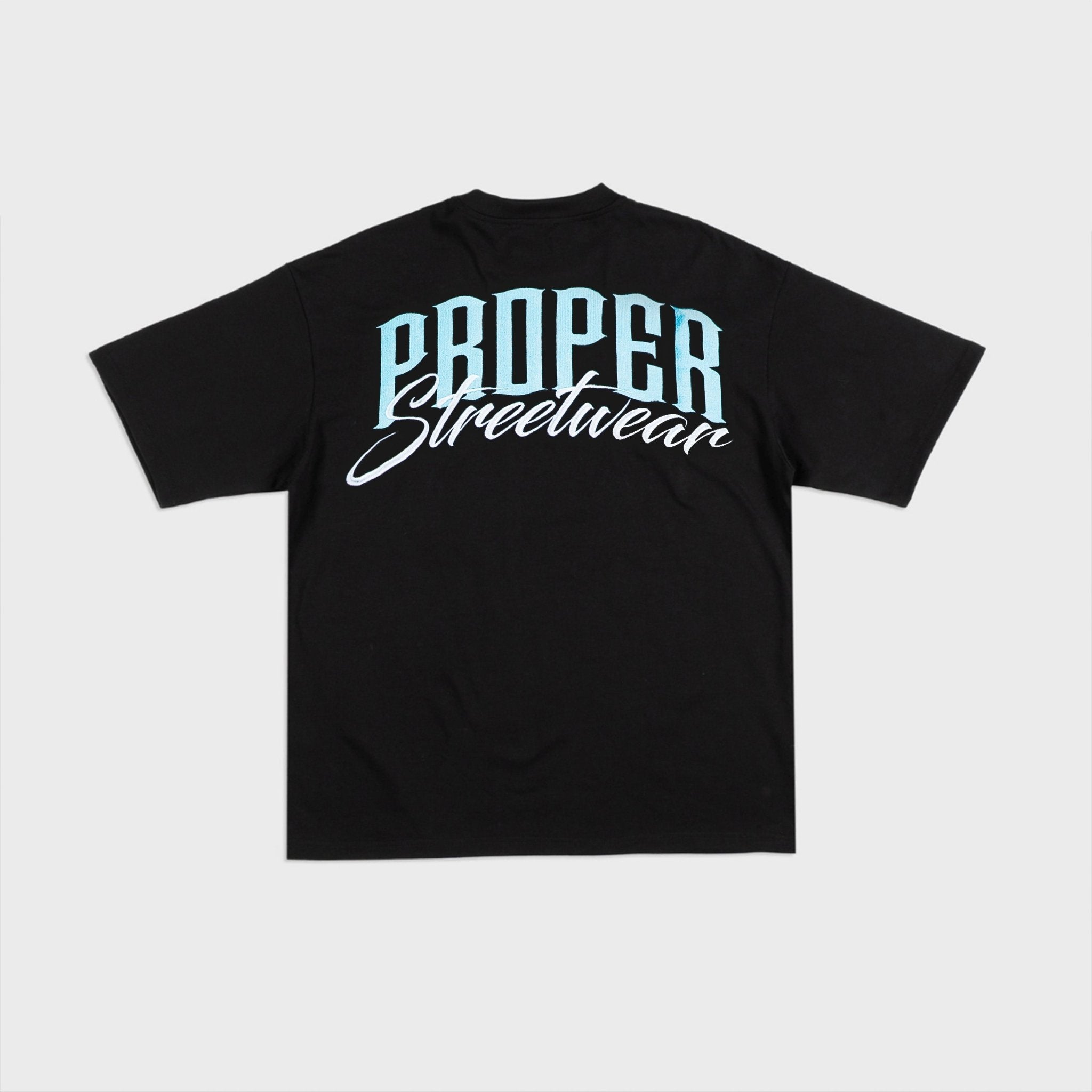 PROPER SIGNATURE OVERSIZED TEE BLACK/ICY BLUE - Proper Streetwear