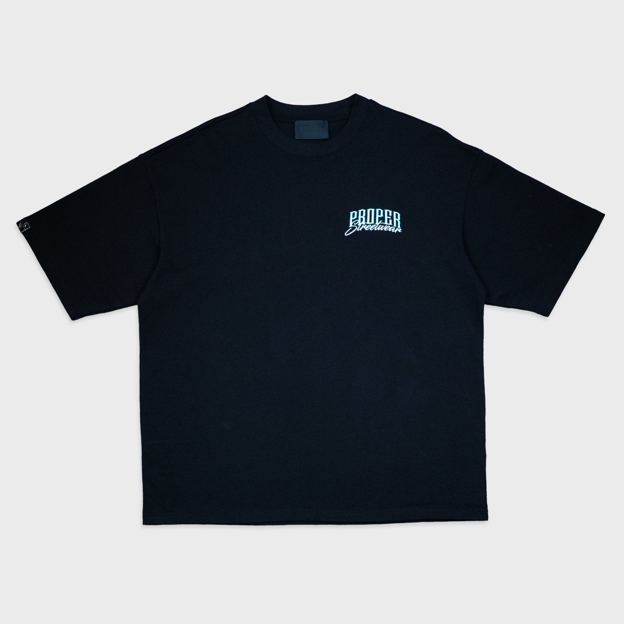 PROPER SIGNATURE OVERSIZED TEE BLACK/ICY BLUE - Proper Streetwear