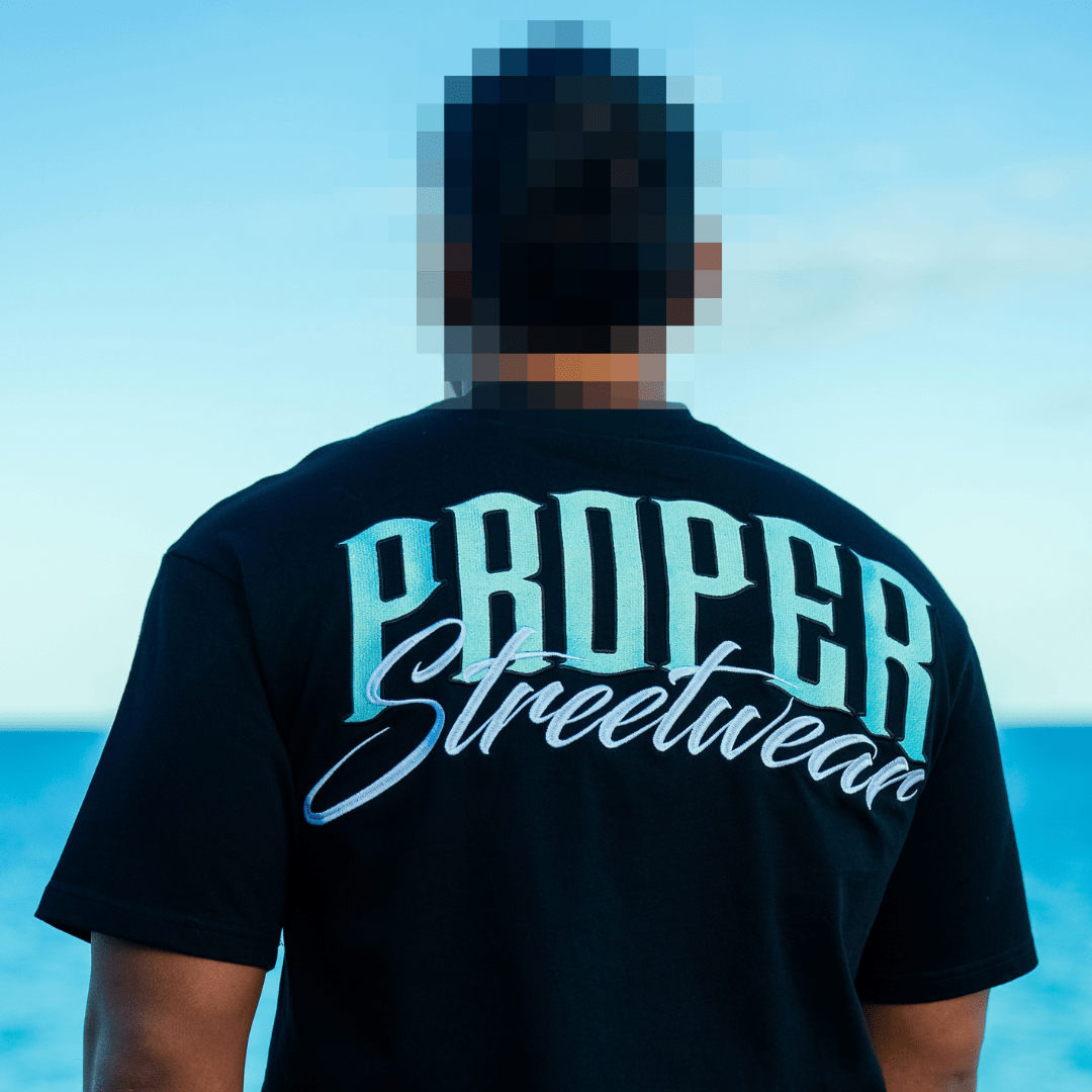 PROPER SIGNATURE OVERSIZED TEE BLACK/ICY BLUE - Proper Streetwear