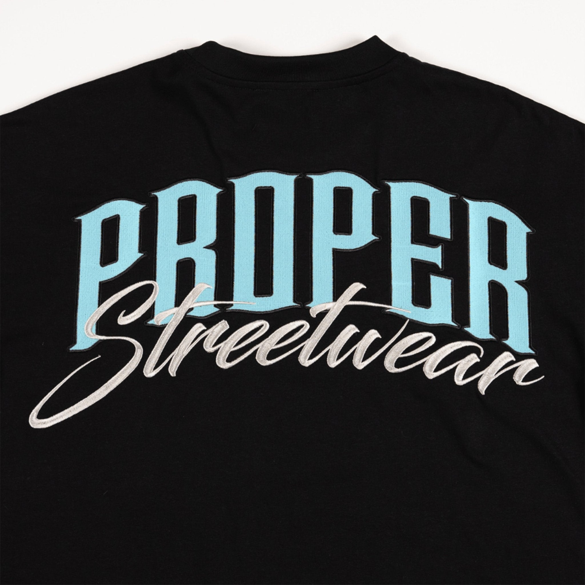 PROPER SIGNATURE OVERSIZED TEE BLACK/ICY BLUE - Proper Streetwear