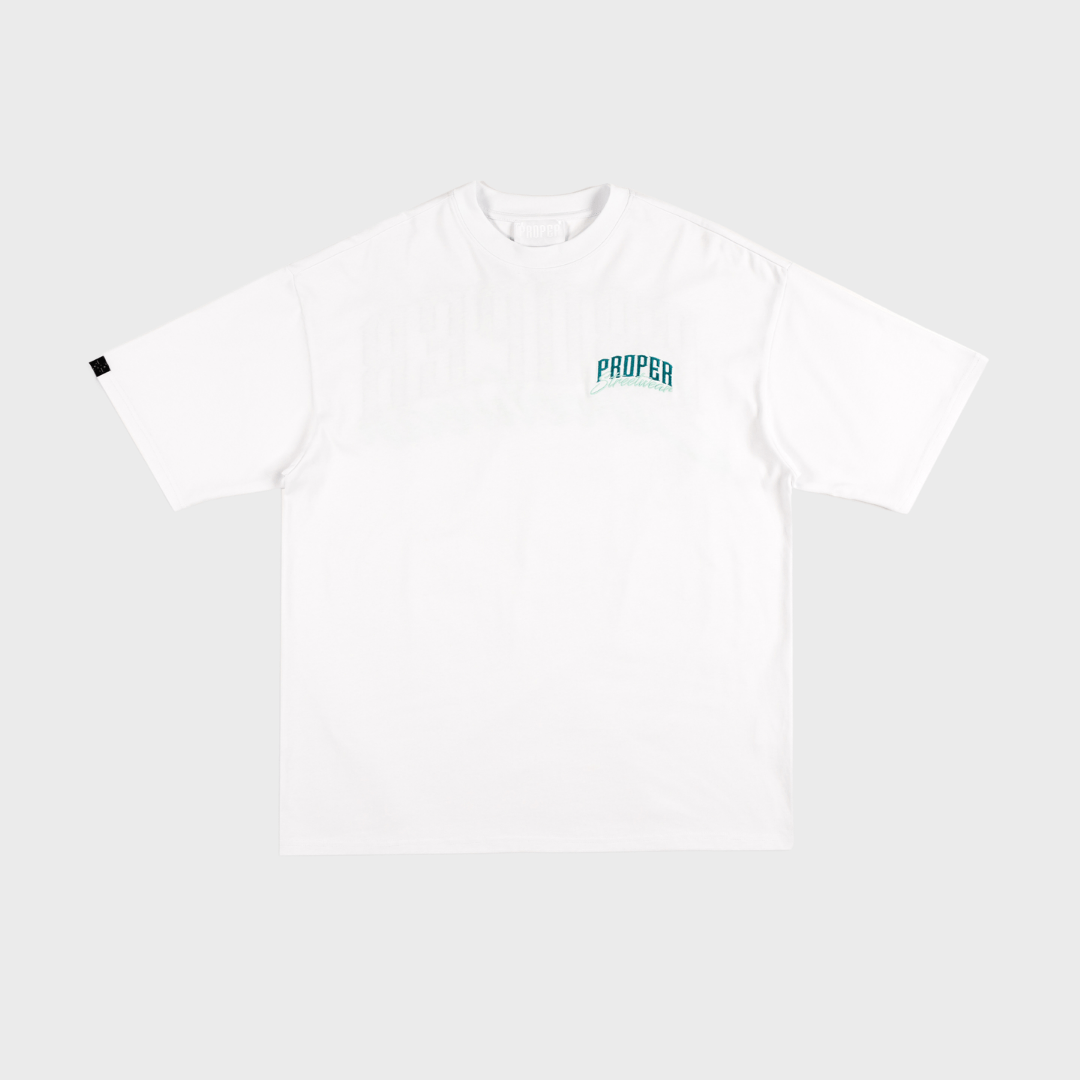 PROPER SIGNATURE OVERSIZED TEE WHITE/GREEN - Proper Streetwear