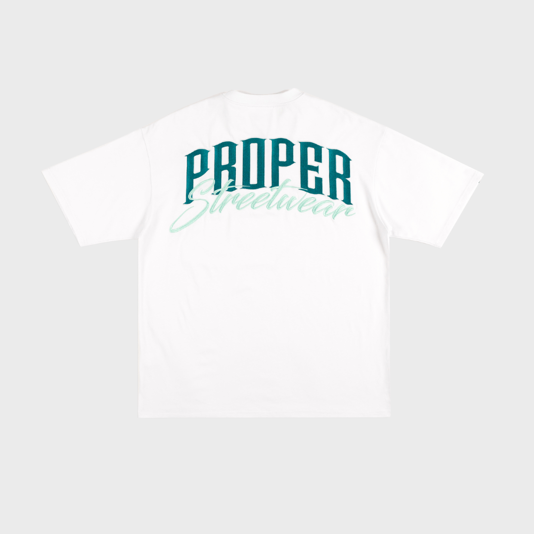 PROPER SIGNATURE OVERSIZED TEE WHITE/GREEN - Proper Streetwear