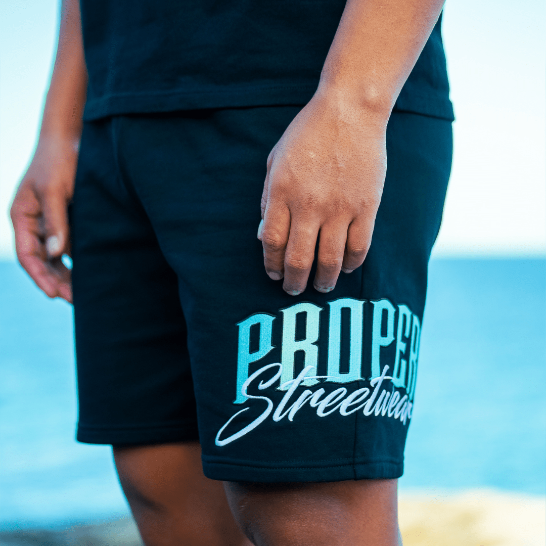 PROPER SIGNATURE SHORTS BLACK/ICY BLUE - Proper Streetwear