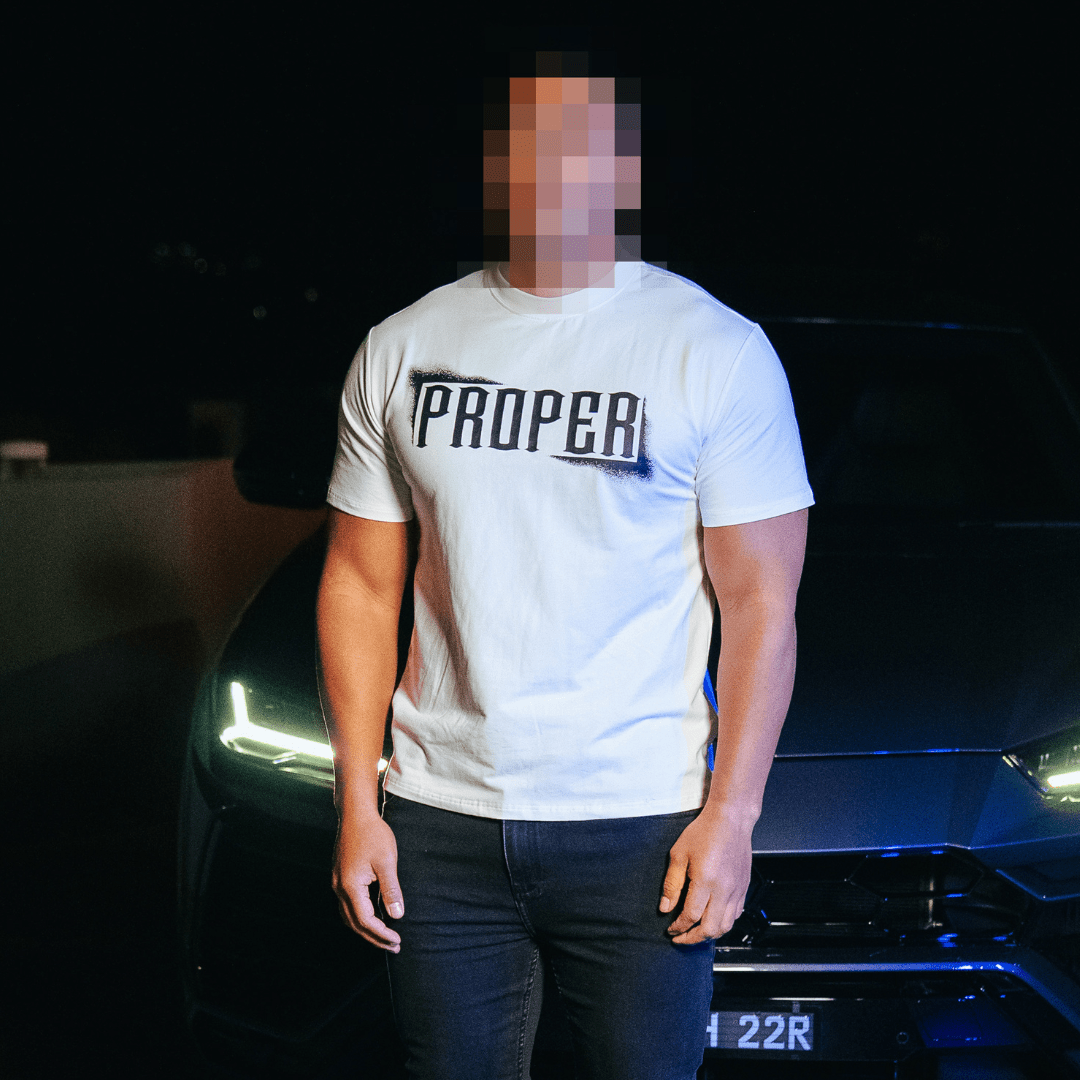 PROPER SPRAY FITTED TEE WHITE/BLACK - Proper Streetwear