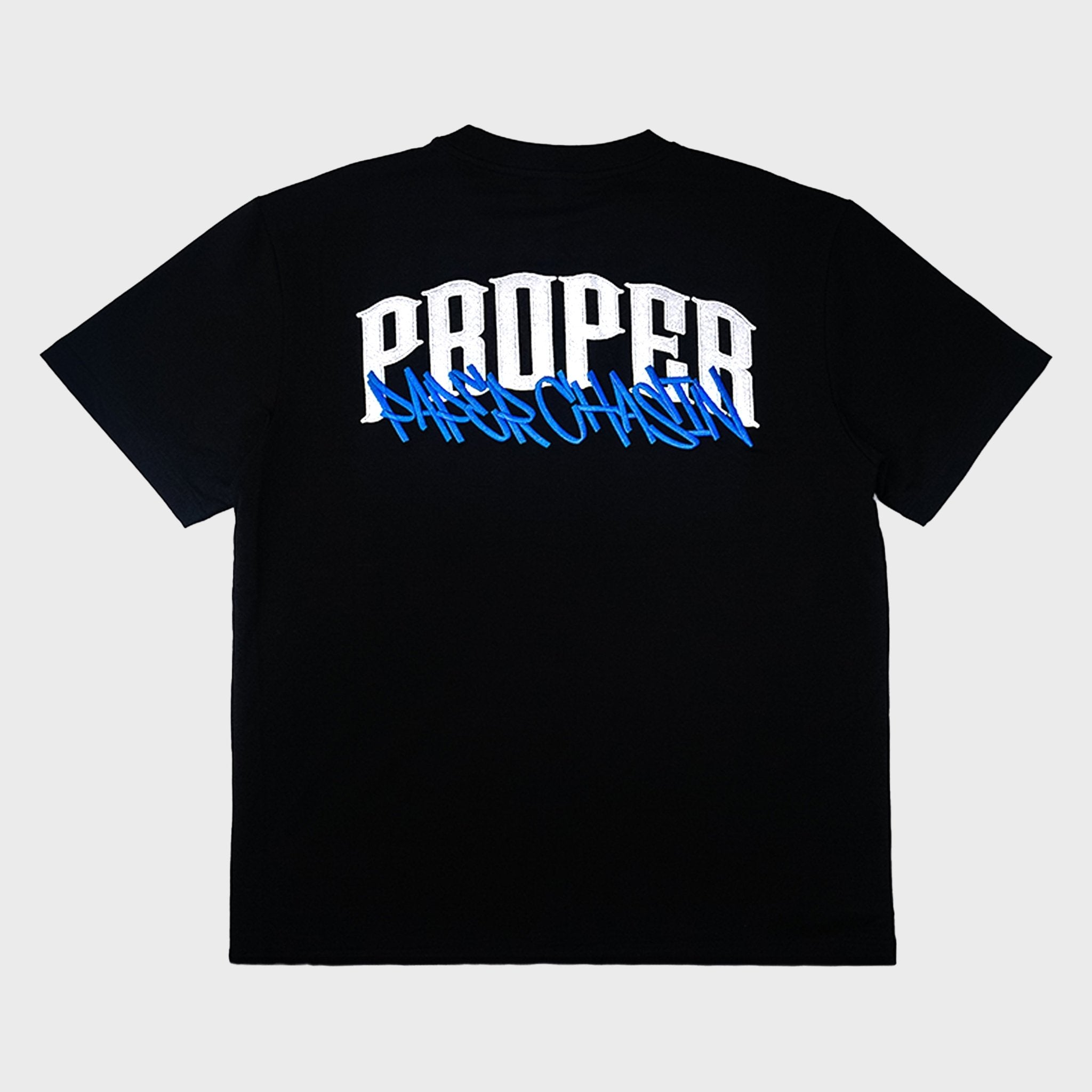 PROPER X PAPERCHASIN FITTED TEE BLACK/BLUE - Proper Streetwear
