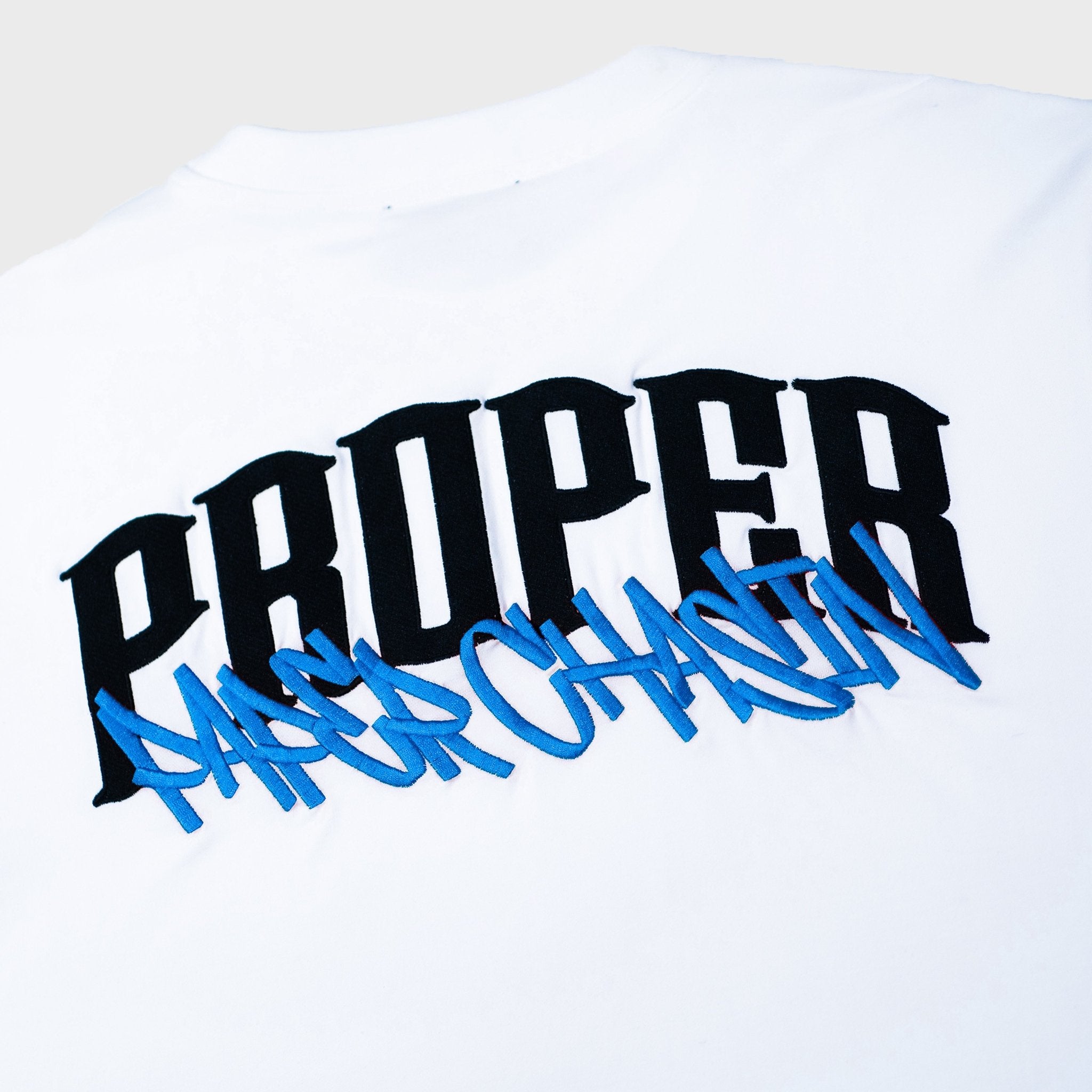 PROPER X PAPERCHASIN FITTED TEE WHITE/BLUE - Proper Streetwear