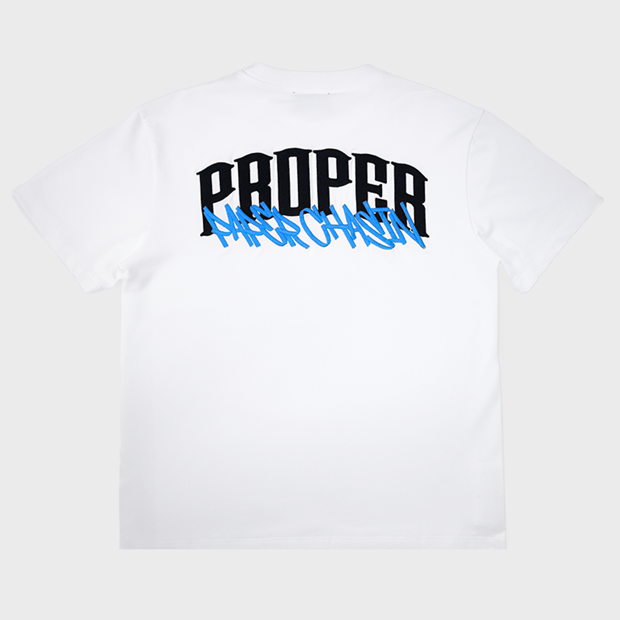 PROPER X PAPERCHASIN FITTED TEE WHITE/BLUE - Proper Streetwear