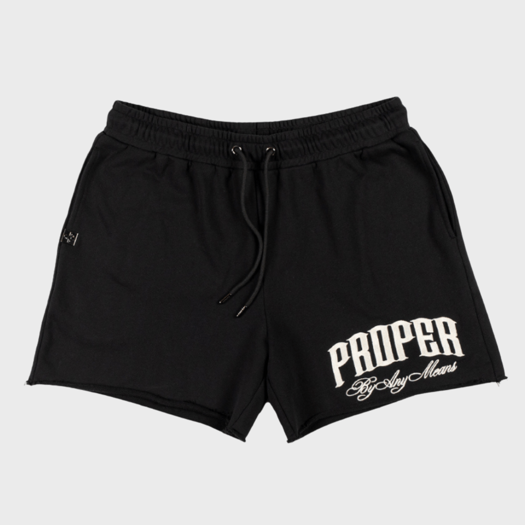PROPER SCRIPTURE DISTRESSED SHORTS BLACK/STONE