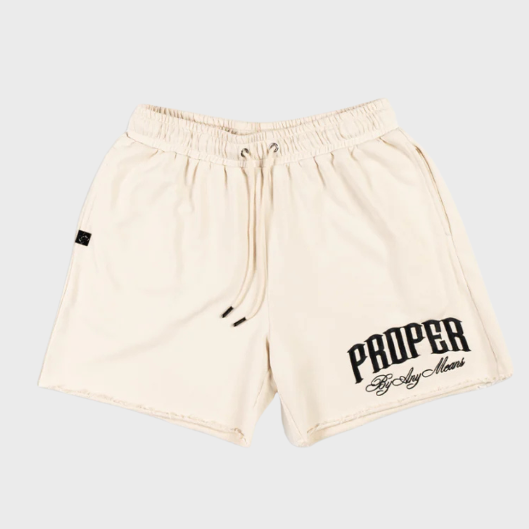 PROPER SCRIPTURE DISTRESSED SHORTS STONE