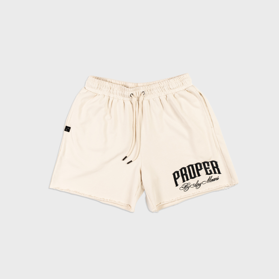 PROPER SCRIPTURE DISTRESSED SHORTS STONE