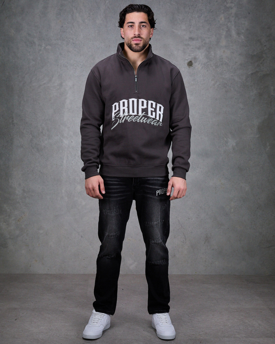 PROPER SIGNATURE QUARTER ZIP CREW CHARCOAL