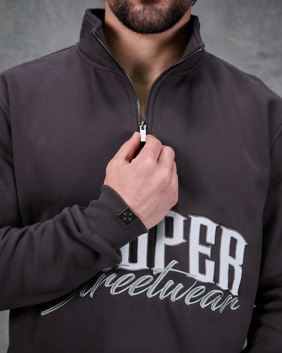 PROPER SIGNATURE QUARTER ZIP CREW CHARCOAL