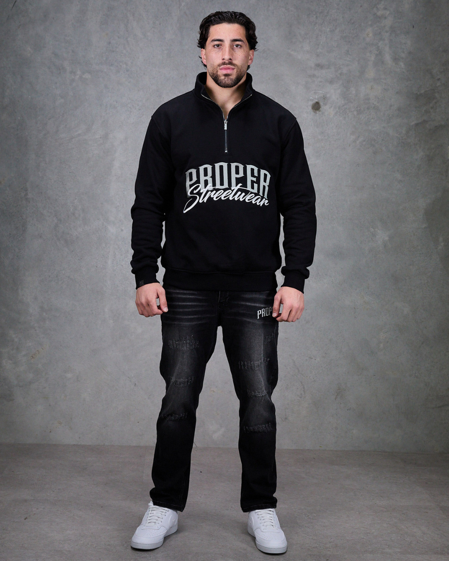 PROPER SIGNATURE QUARTER ZIP CREW BLACK