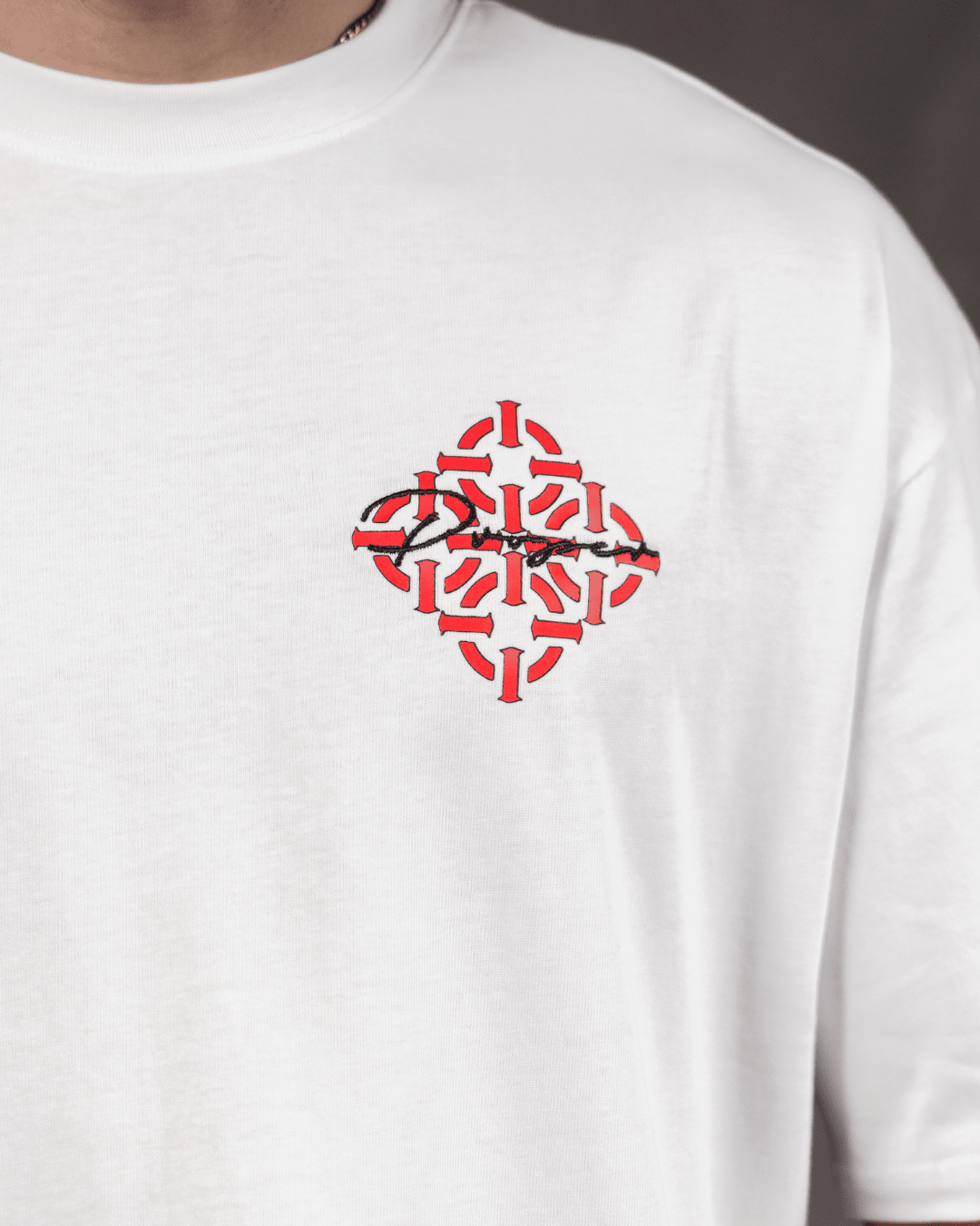 DIAMOND SCRIPT OVERSIZED TEE WHITE/RED - Proper Streetwear