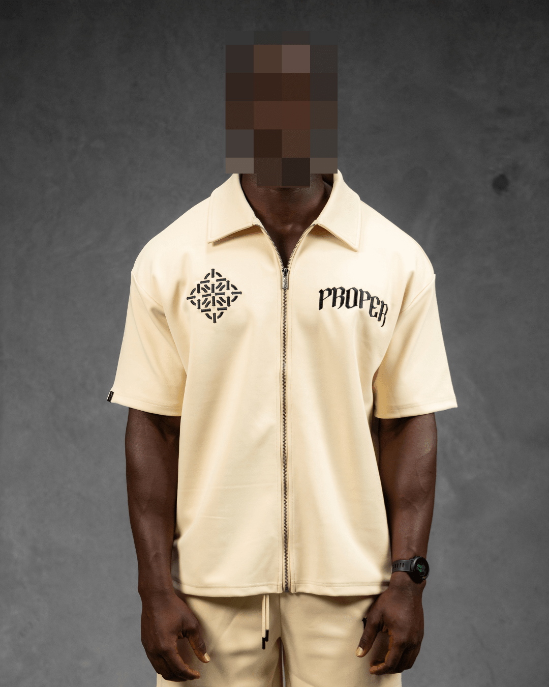 DIAMOND ZIP UP SHIRT STONE - Proper Streetwear