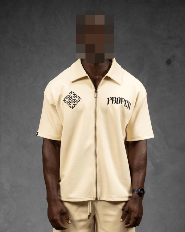DIAMOND ZIP UP SHIRT STONE - Proper Streetwear