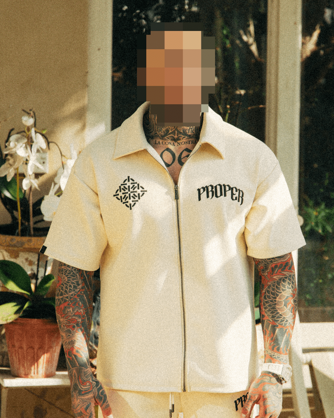 DIAMOND ZIP UP SHIRT STONE - Proper Streetwear