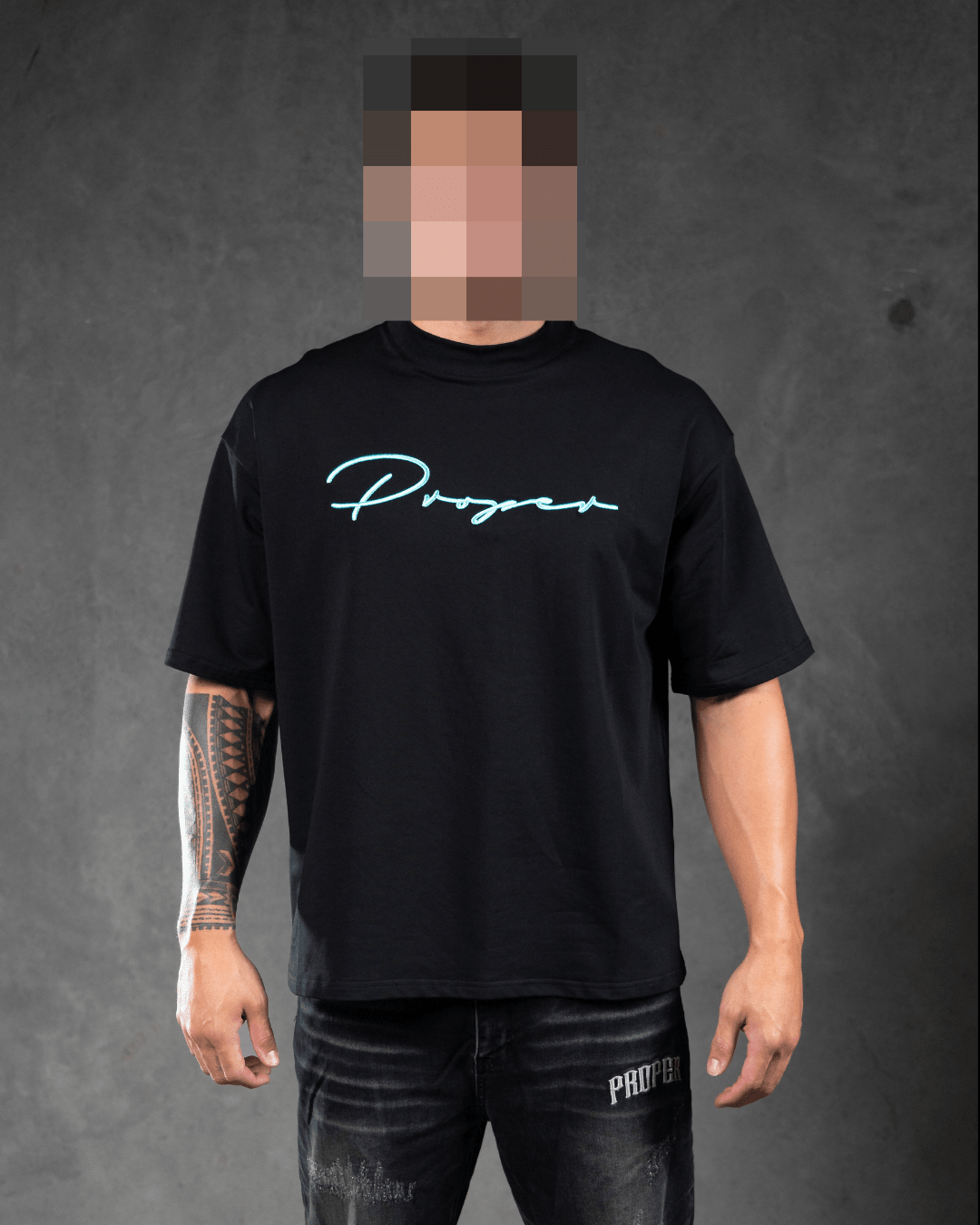 PROPER AUTOGRAPH OVERSIZED TEE BLACK/BLUE - Proper Streetwear