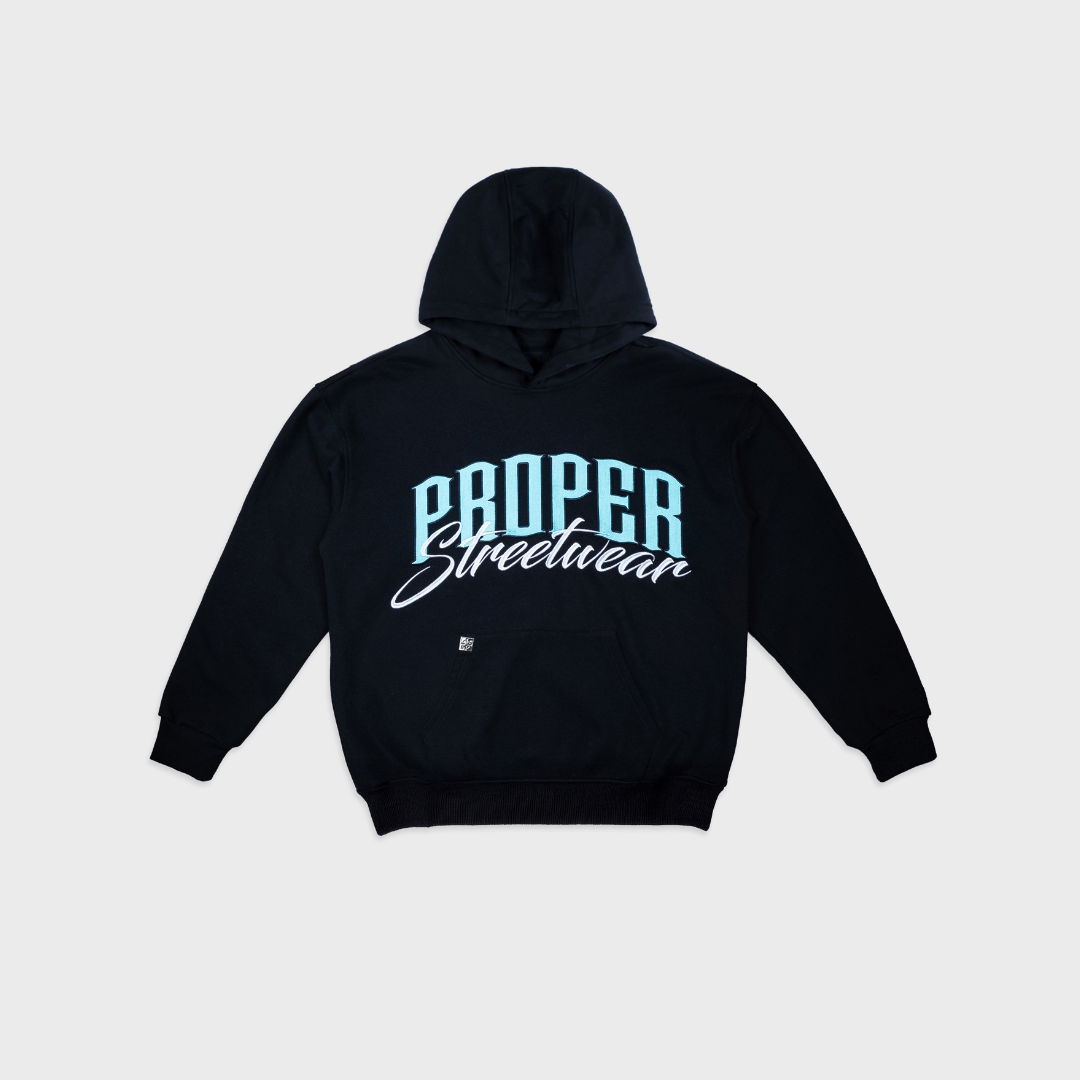 PROPER KIDS SIGNATURE HOODIE SET BLACK/ICY BLUE - Proper Streetwear