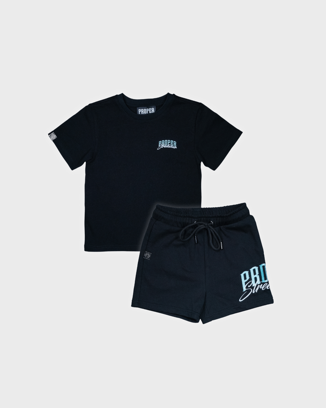 PROPER KIDS SIGNATURE SHIRT SET BLACK/ICY BLUE - Proper Streetwear