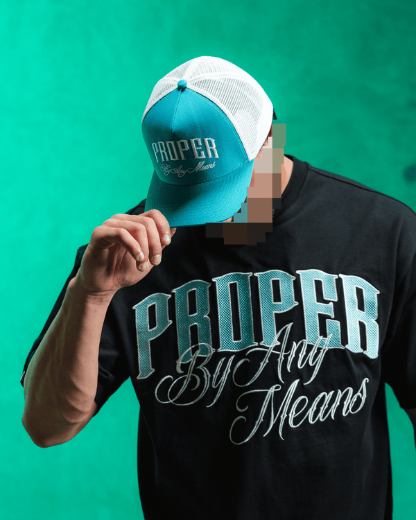 PROPER MOTIVE OVERSIZED TEE BLACK/CYAN - Proper Streetwear