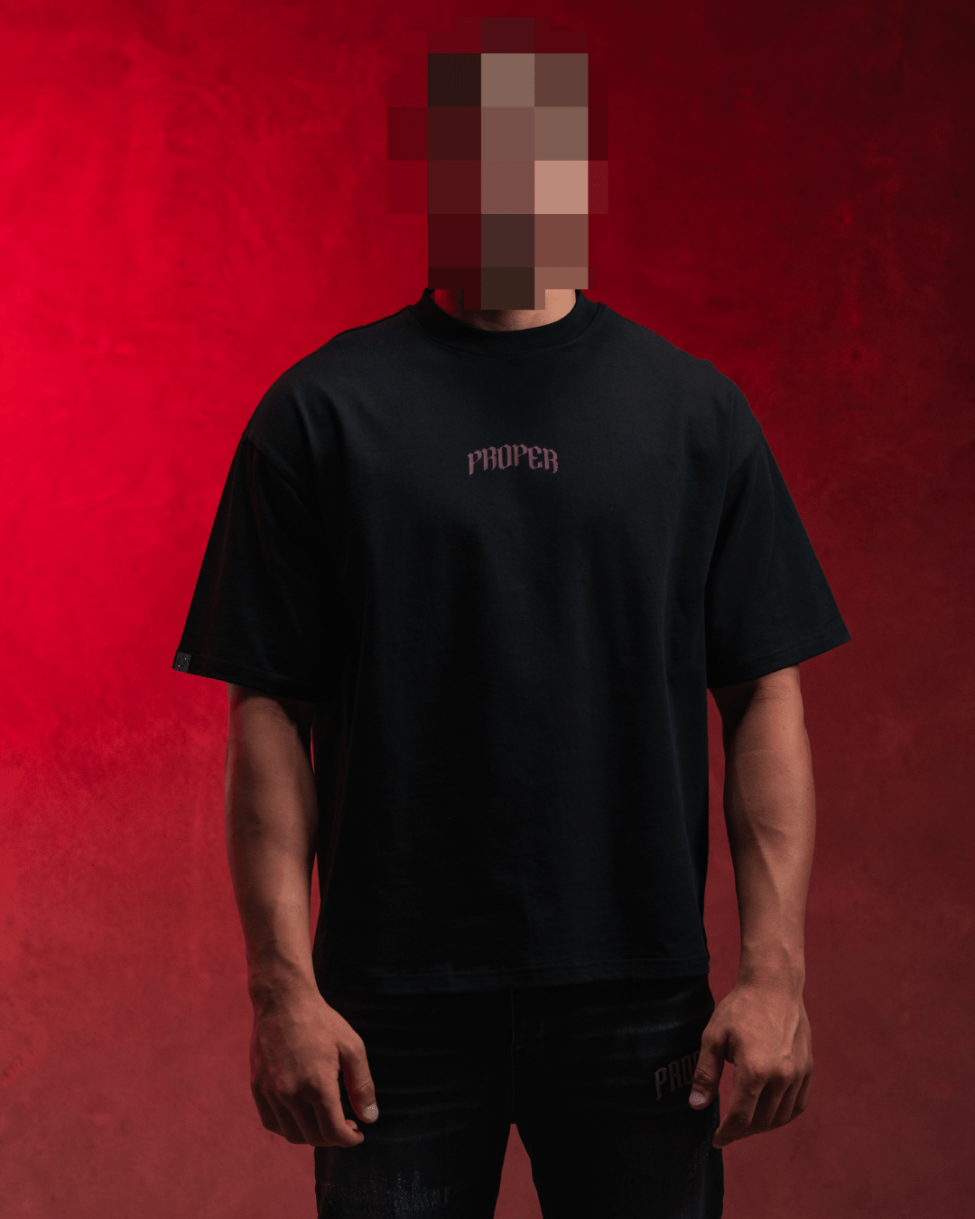 PROPER OG STATUS OVERSIZED TEE BLACK/CRIMSON - Proper Streetwear