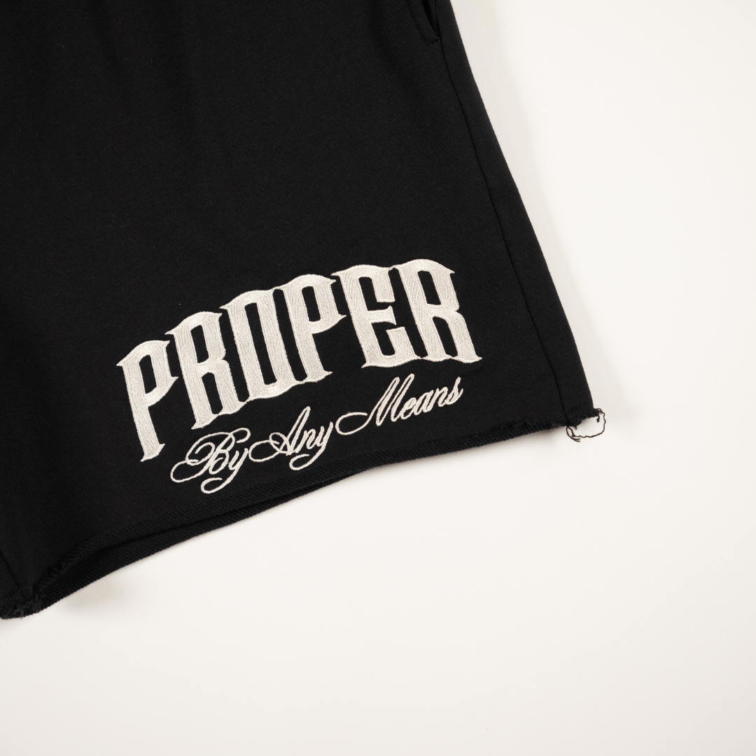 PROPER SCRIPTURE DISTRESSED SHORTS BLACK - Proper Streetwear