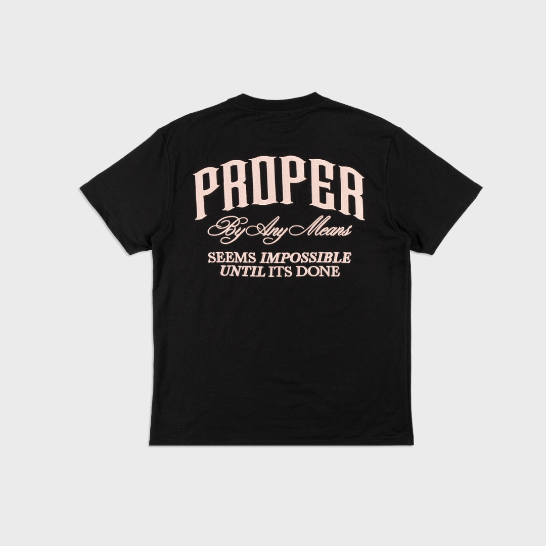 PROPER SCRIPTURE FITTED TEE BLACK/ROSE GOLD - Proper Streetwear