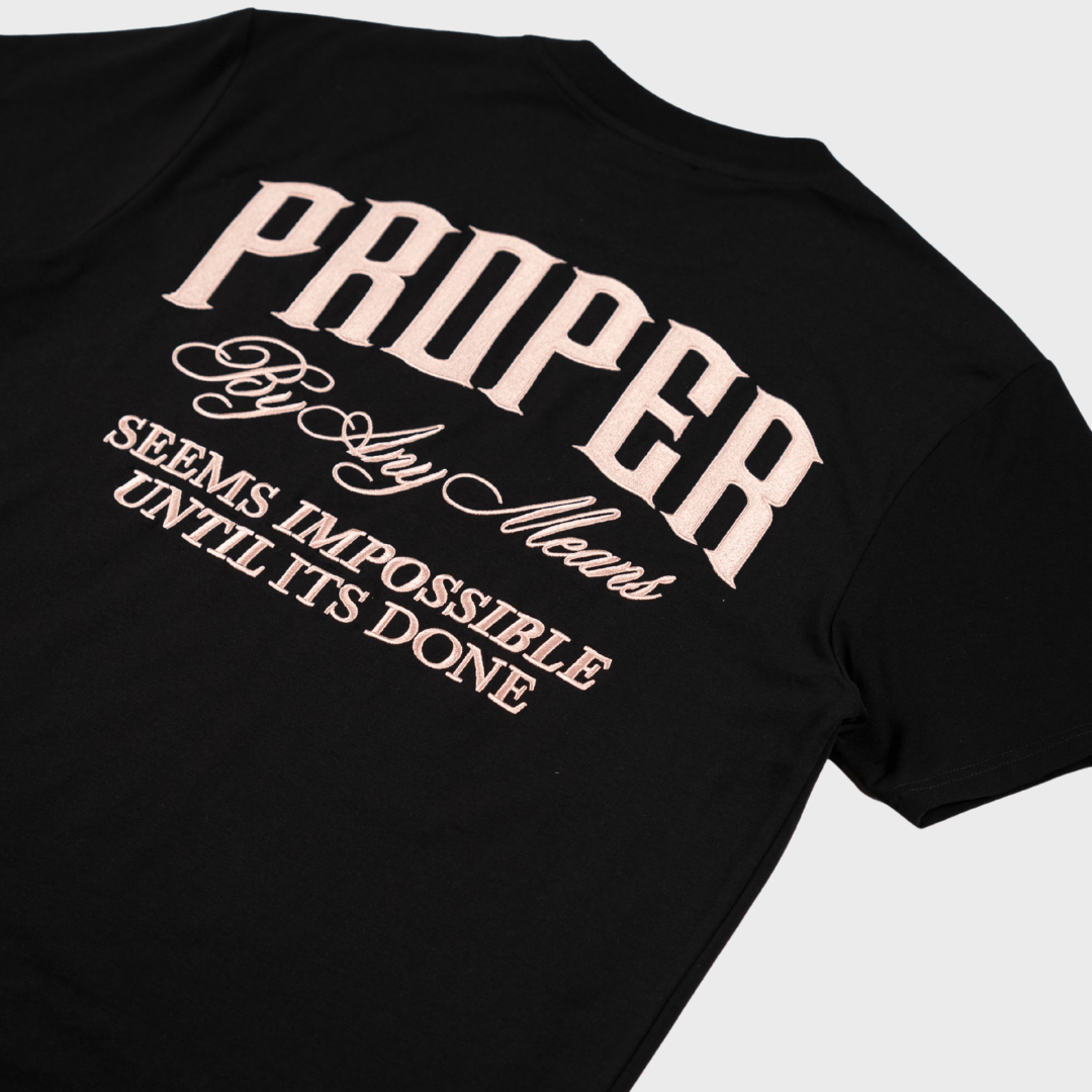 PROPER SCRIPTURE FITTED TEE BLACK/ROSE GOLD - Proper Streetwear