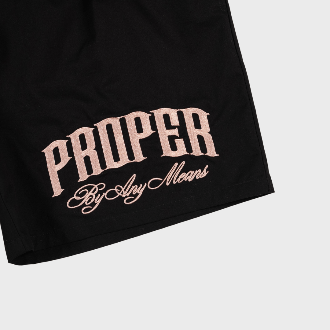 PROPER SCRIPTURE SHORTS BLACK/ROSE GOLD - Proper Streetwear