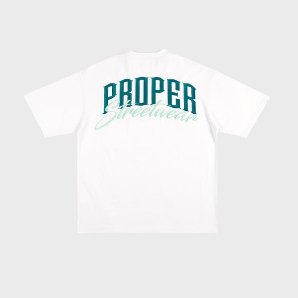 PROPER SIGNATURE OVERSIZED TEE WHITE/GREEN - Proper Streetwear