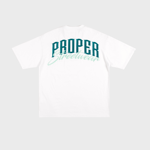 PROPER SIGNATURE OVERSIZED TEE WHITE/GREEN - Proper Streetwear