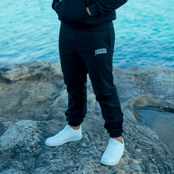 PROPER SIGNATURE TRACKPANTS BLACK/ICY BLUE - Proper Streetwear