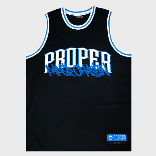 PROPER X PAPERCHASIN STREET JERSEY BLACK/BLUE - Proper Streetwear