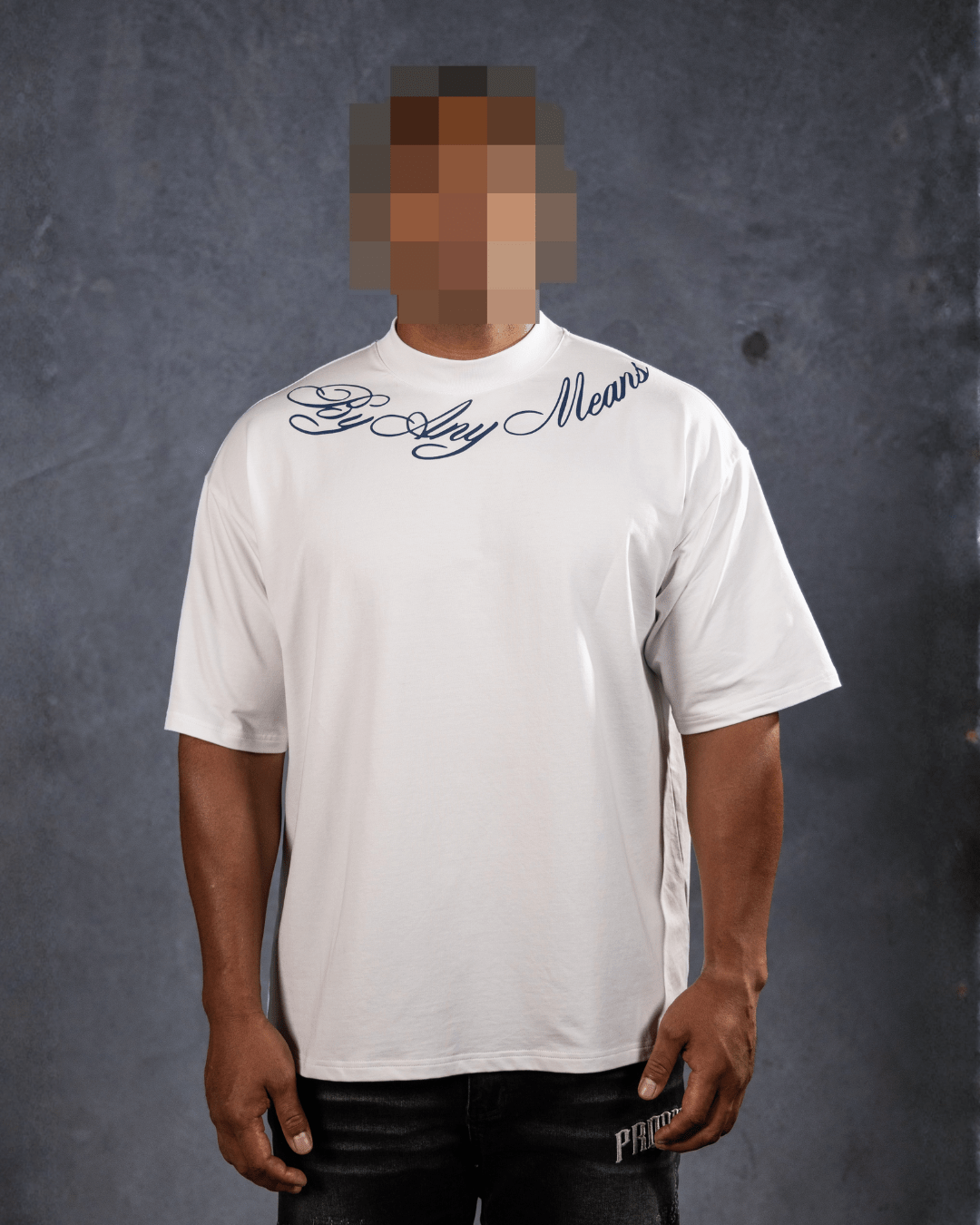SCRIPTED ARC OVERSIZED TEE WHITE/BLUE