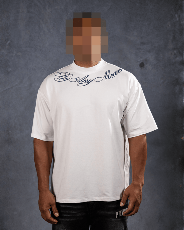 SCRIPTED ARC OVERSIZED TEE WHITE/BLUE - Proper Streetwear